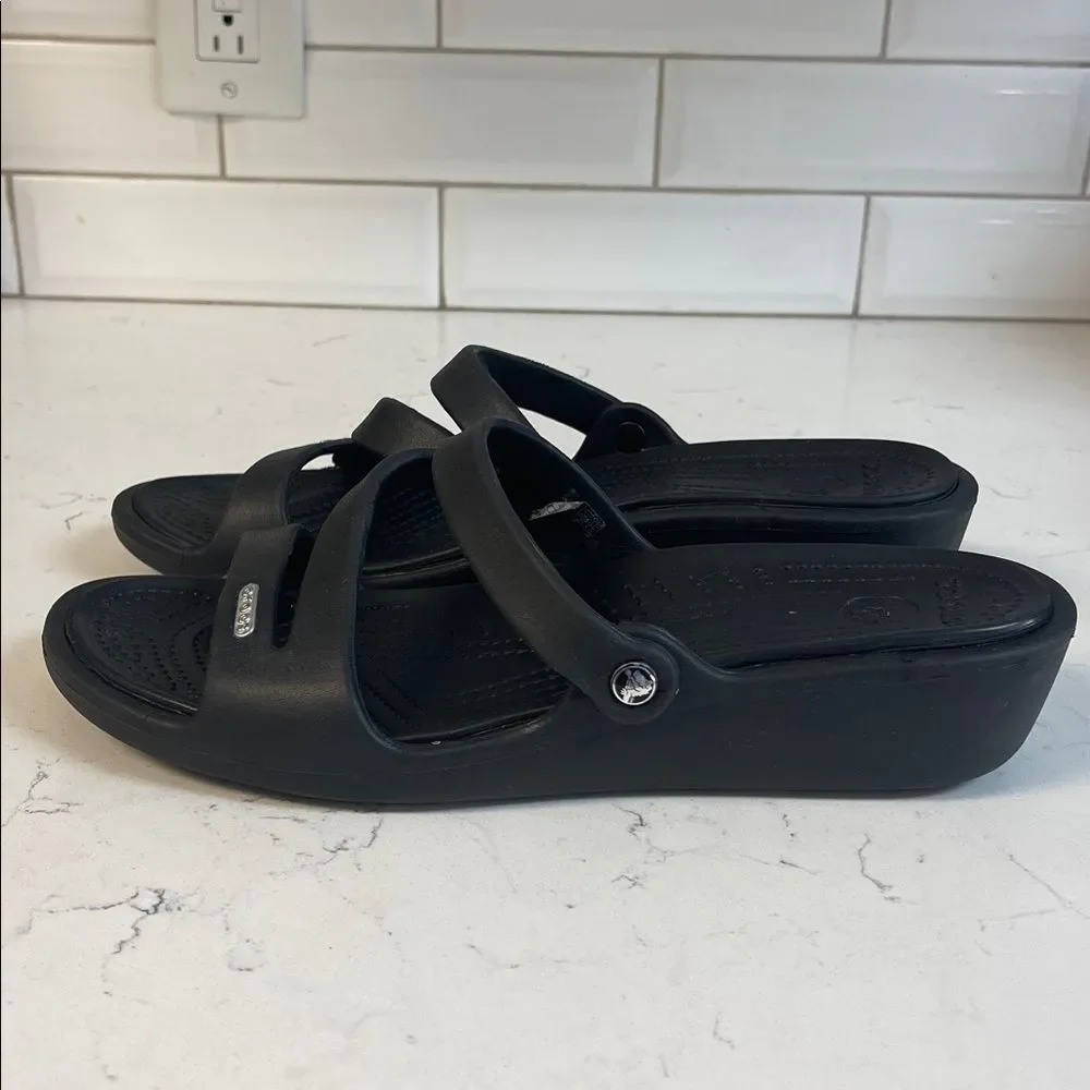 CROCS Patricia Wedge Sandals Black Size 11